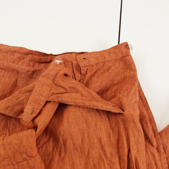 Bryn Walker Orange Linen Straight Leg Asymmetrical Wrap Pants Womens Sz L - Picture 12 of 13